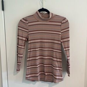 Free People Striped Ribbed Long Sleeve Shirt